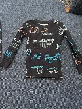 Carter's Black Long-Sleeve Tee with Pastel Vehicle Prints